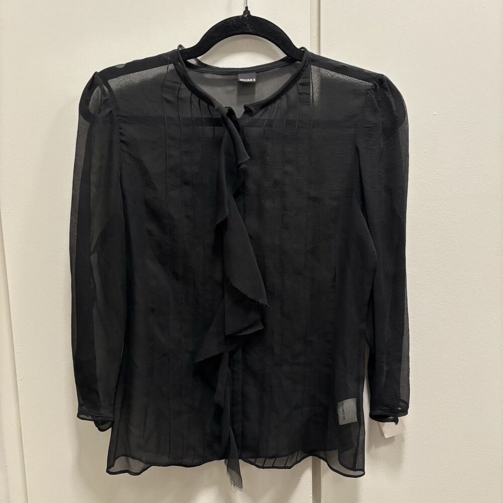 VTG NWT William B Neiman Marcus Sz 4 Black Sheer Ruffle Top 100% Silk